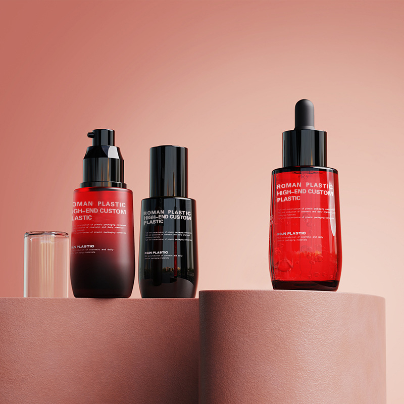 Uudelleentäytettävä kosmeettinen öljypullo 50 ml viininpunainen PETG-kasvojenhoitoseerumitippauspullo, jossa tiputusaine kermapullosarjalle Uudelleentäytettävä kosmeettinen öljypullo 50 ml viininpunainen PETG-kasvojenhoitoseerumitippauspullo, jossa tiputusaine kermapullosarjalle