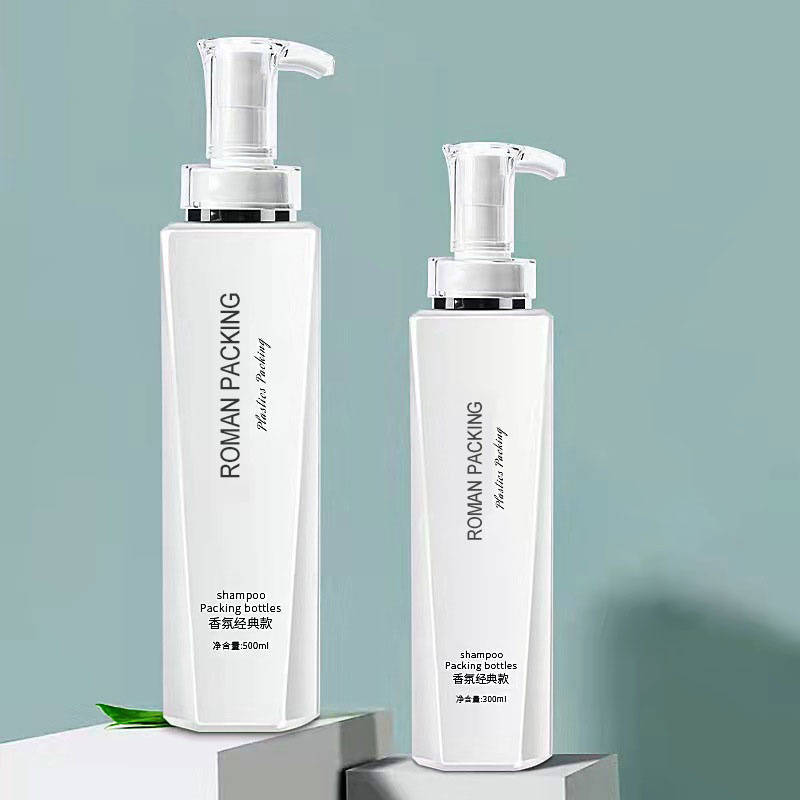 Luxury White 300 ml 500 ml pitkä ja ohut kosteusemulsiopumppu shampoopullo suihkugeeli vartalopesupakkaus kultapumpulla