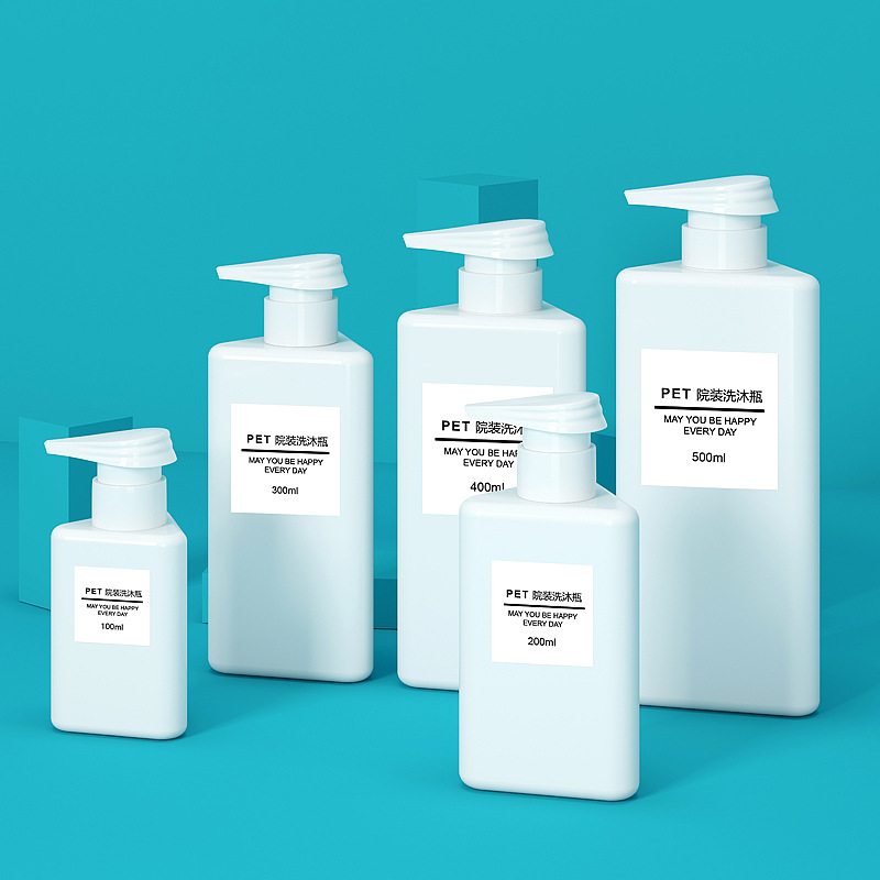 Uusi kolmion muotoinen muovinen tyhjä pullo kasvojenpuhdistusnesteelle tai ihonhoitovoidelle 100 ml 200 ml 300 ml 400 ml 500 ml kosmetiikkapullo