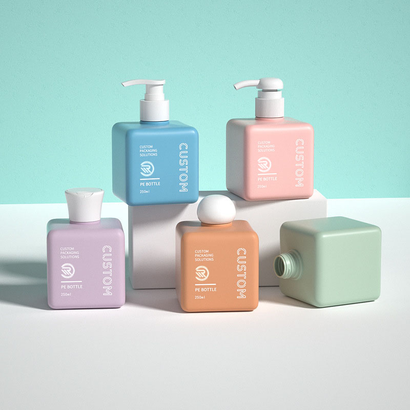 Suosittu kierrätetty PET-muovi Square Skincare shampoo vartalovoi öljypullot 150 ml 200 ml 250 ml koot silkkipainatuksella