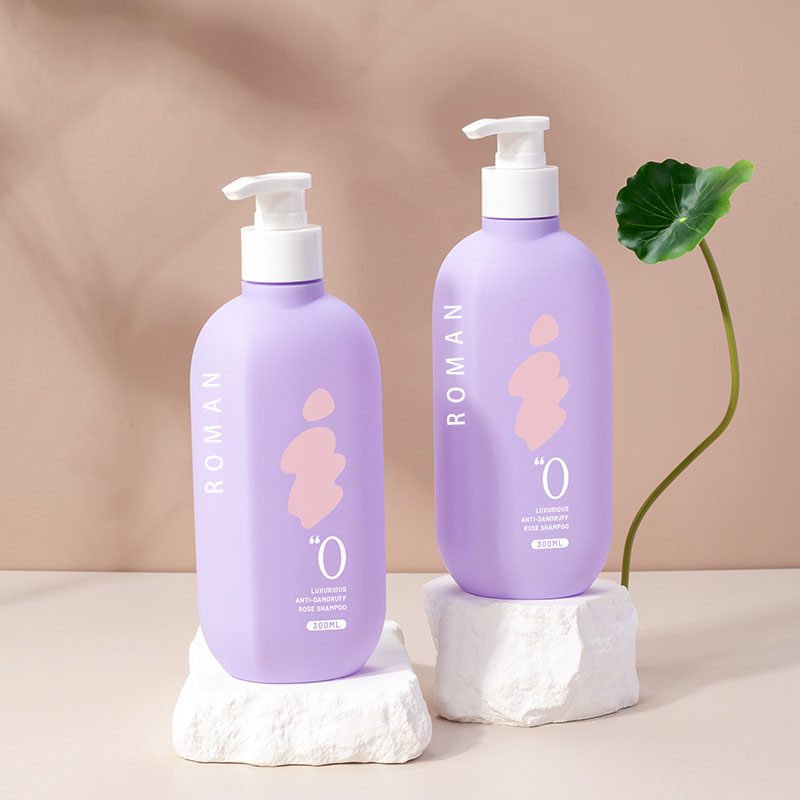 Purppura 300 ml HDPE Flat Body Lotion muovipullot, joissa pumppukorkki Suihkugeelipullot Kosmetiikkapakkaussäiliö